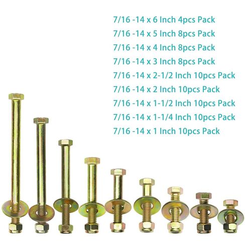 مسمار برأس سداسي مقاس 7/16 بوصة × 3 بوصة من خلال الجلفنة الملونة مع صامولة قفل نايلون ومجموعة متنوعة من الغسالة كبيرة الحجم، سبائك الصلب، الصف 5. (عبوة من 8 قطع) in Kuwait
