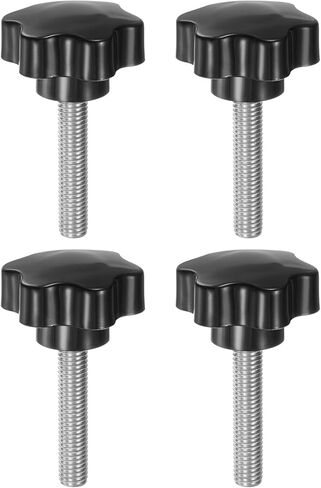 HARFINGTON 4pcs Star Knobs M12 x 25mm 304 Stainless Steel Threaded Stud 46mm Plastic 6-Star Head Hand Tightening Thumb Screw Clamping Jig Knob Handle, Black in Saudi Arabia