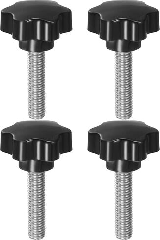HARFINGTON 4pcs Star Knobs M12 x 25mm 304 Stainless Steel Threaded Stud 46mm Plastic 6-Star Head Hand Tightening Thumb Screw Clamping Jig Knob Handle, Black in Saudi Arabia