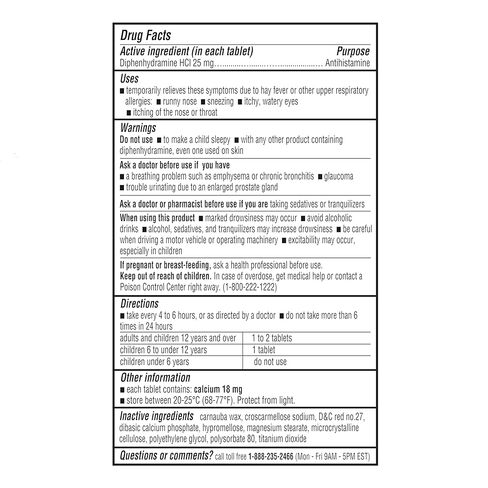 أقراص A+Health Allergy Relief Diphenhydramine HCl 25 ملغ، عدد 600، مضادات الهيستامين لتخفيف سيلان الأنف والعطس والعيون الدامعة، زجاجة كبيرة الحجم ذات قيمة كبيرة للبالغين والأطفال من سن 6 سنوات فما فوق in Kuwait