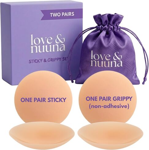 love & nuuna Adhesive & Non-Adhesive Nipple Covers Two Pairs - Sticky & Grippy Nipple Cakes - Reusable & Waterproof Pasties in Kuwait