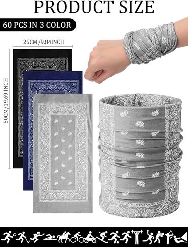 60 Pcs Paisley Bandanas Buffs Bulk Seamless Neck Gaiter for Men UV Balaclava Face Mask Headband for Motorcycle Cycling Hiking Fishing in Saudi Arabia