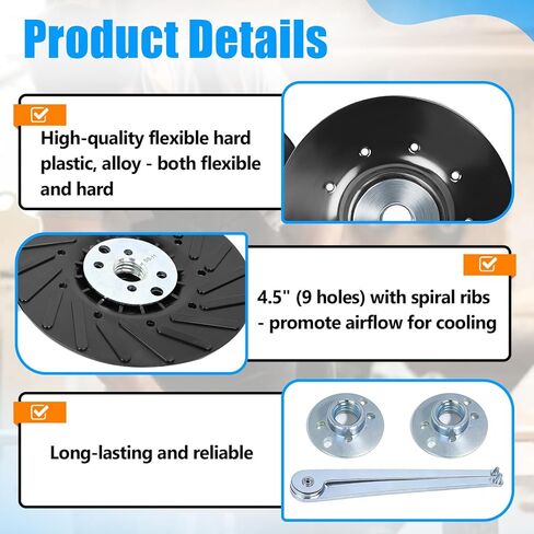 2PCS Upgraded 4.5 Inch Angle Grinder Backing Pad, 4-1/2" X 5/8"-11 Rubber Backing Pad for Resin Fiber Disc, Used for Various Sanding and Polishing Applications, with Wrench and 2 Locking Nuts in Saudi Arabia