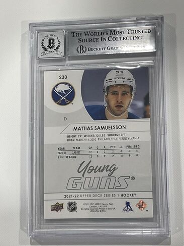 وقع Mattias Samuelsson على بطاقة UD Young Guns RC Slabbed Beckett BAS IP Auto a - بطاقات الهوكي Slabbed الموقعة من المبتدئين in Saudi Arabia