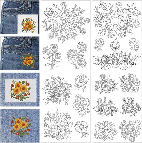 Water Soluble Stabilizer Embroidery Paper - Stick and Stitch Embroidery Paper Wash Away, 124 PCS Embroidery Patterns, Leaves, Butterfly, Mushroom, Book, Flower, Hand Sewing Crafts Gift in Kuwait
