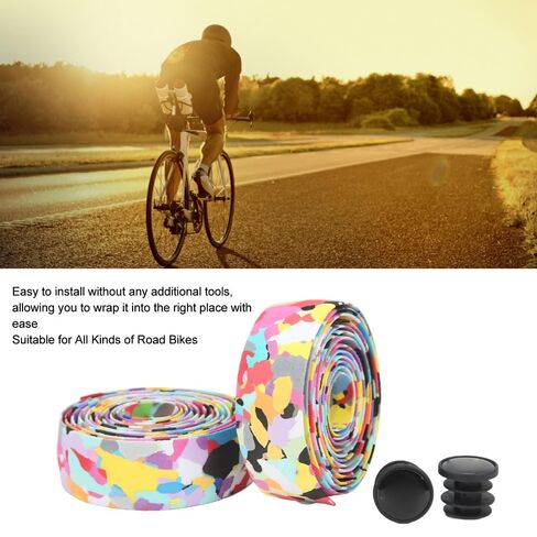 Tape with End Plugs – Soft EVA Shock-Absorbing Bicycle Bar Tape for Road, Mountain & BMX Bikes, Comfortable Grip Wrap (Colorful, 2150x30mm)‌ in Kuwait