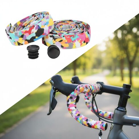 Tape with End Plugs – Soft EVA Shock-Absorbing Bicycle Bar Tape for Road, Mountain & BMX Bikes, Comfortable Grip Wrap (Colorful, 2150x30mm)‌ in Kuwait