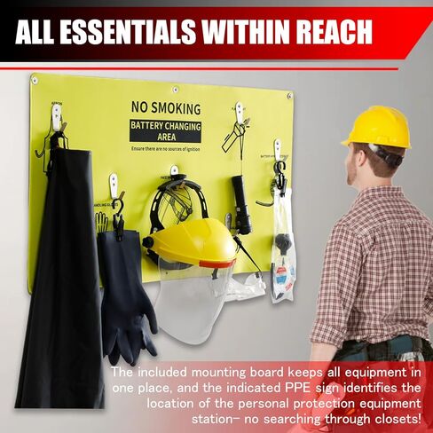7-in-1 Complete Battery PPE Kit for Forklift Battery Maintenance – Wall-Mount PPE Station for Lift Battery Water Handling, Propane Tasks & Warehouse Safety Gear Storage in Saudi Arabia