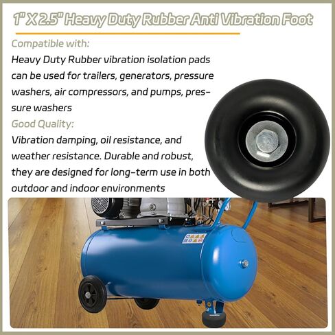 Heavy Duty Rubber Anti Vibration Feet Pads for Generators, Pressure Washers, Air Compressors, Round Rubber Bumper, 1 X 2.5 in Vibration Dampeners with Screw Kits (2 Pack) in Kuwait