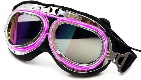 BADALU Vintage Aviator Goggles, Motorcycle LED Steampunk Goggles Glow in the Dark Retro Cosplay Accessories Adult Halloween Party in Kuwait