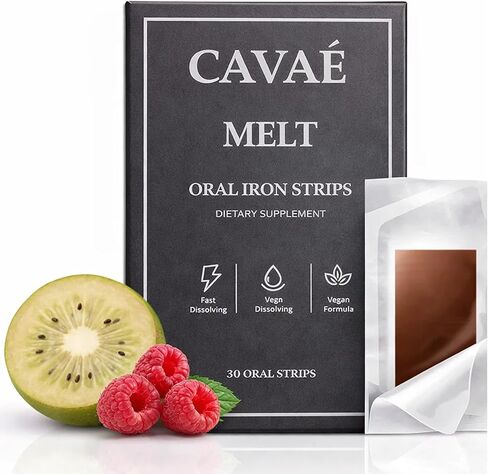 Cavae Iron Melts, with 19mg Ferric Saccharate, Folate, Citric Acid, Monk Fruit, Naturally Enhances Iron Absorption, Gut Health, Boost Energy,Zero Sugar, Raspberry Flavor, 30 Oral Strips (1) in Kuwait