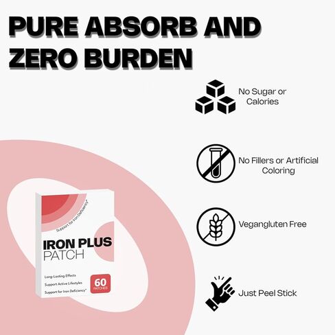 Iron Topical Patch – Easy to Use, 60 Days Supply – Sugar-Free, Latex-Free, Natural Alternative – Supports Daily Wellness & Vitality in Kuwait