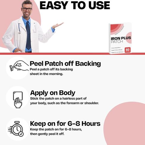 Iron Topical Patch – Easy to Use, 60 Days Supply – Sugar-Free, Latex-Free, Natural Alternative – Supports Daily Wellness & Vitality in Kuwait