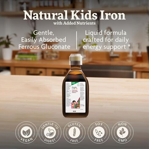 Salus Floradix Iron Kids - Liquid Iron & Vitamin Formula - Children's Supplement with C & B Vitamins - Vegan - Raspberry-Vanilla Flavor - 8.5 fl oz in Kuwait