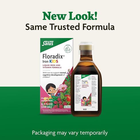 Salus Floradix Iron Kids - Liquid Iron & Vitamin Formula - Children's Supplement with C & B Vitamins - Vegan - Raspberry-Vanilla Flavor - 8.5 fl oz in Kuwait
