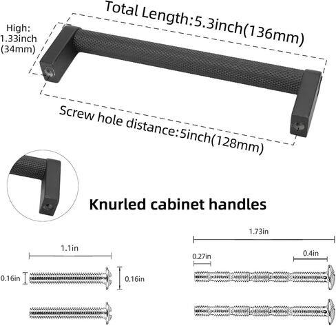 10 Pack 5 inch(128mm) Black Kitchen Cabinet Handles Knurled Cabinet Pulls Black Drawer Pulls Kitchen Cabinet Hardware Handles Dresser Handles in Kuwait