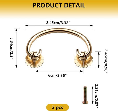 2 Pcs Brass Bail Pulls Floral Ring Drawer Handles with 2.5 Inch (65mm) Center-to-Center Hole Distance Decorative Drop Handles with Flower Base for Cabinet Closet Cupboard Dresser Hardware - Brass in Saudi Arabia
