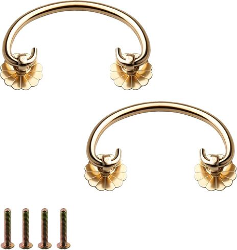2 Pcs Brass Bail Pulls Floral Ring Drawer Handles with 2.5 Inch (65mm) Center-to-Center Hole Distance Decorative Drop Handles with Flower Base for Cabinet Closet Cupboard Dresser Hardware - Brass in Saudi Arabia