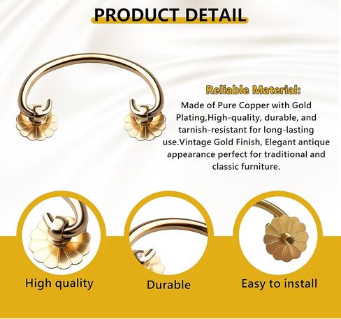 2 Pcs Brass Bail Pulls Floral Ring Drawer Handles with 2.5 Inch (65mm) Center-to-Center Hole Distance Decorative Drop Handles with Flower Base for Cabinet Closet Cupboard Dresser Hardware - Brass in Saudi Arabia