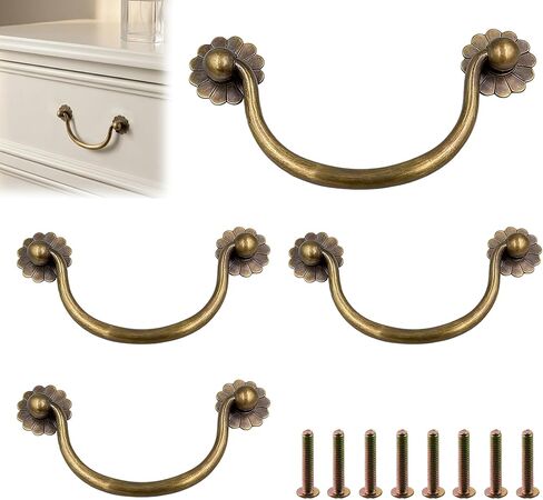 2 Pcs Brass Bail Pulls Floral Ring Drawer Handles with 2.5 Inch (65mm) Center-to-Center Hole Distance Decorative Drop Handles with Flower Base for Cabinet Closet Cupboard Dresser Hardware - Brass in Saudi Arabia