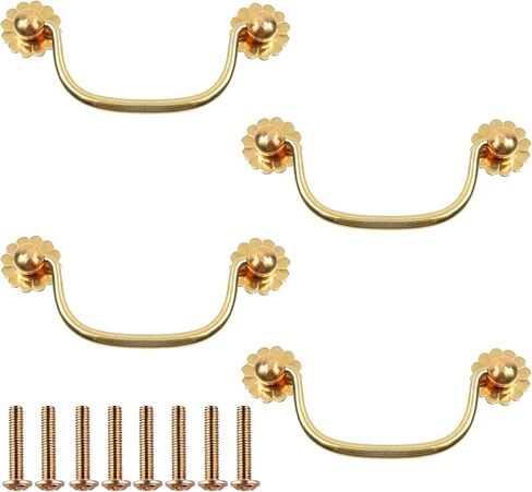 2 Pcs Brass Bail Pulls Floral Ring Drawer Handles with 2.5 Inch (65mm) Center-to-Center Hole Distance Decorative Drop Handles with Flower Base for Cabinet Closet Cupboard Dresser Hardware - Brass in Saudi Arabia