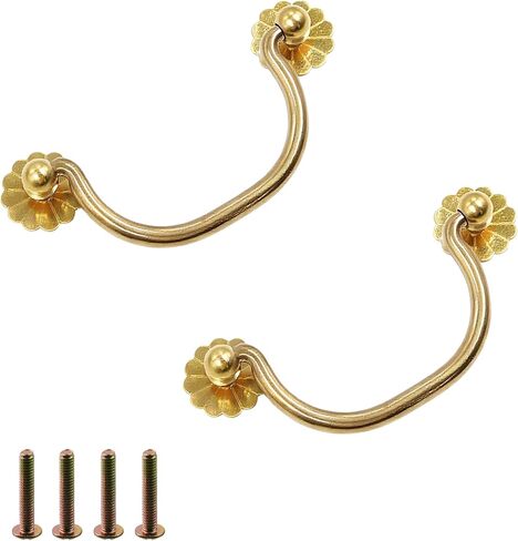 2 Pcs Brass Bail Pulls Floral Ring Drawer Handles with 2.5 Inch (65mm) Center-to-Center Hole Distance Decorative Drop Handles with Flower Base for Cabinet Closet Cupboard Dresser Hardware - Brass in Saudi Arabia