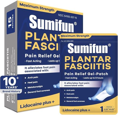 Sumifun Lidocaine Patches for Plantar Fasciitis Relief & Foot & Arch & Heel Pain, 4% Lidocaine Plus 1% Cooling Menthol Pain Relief Patches, Up to 8 Hours Pain Relief, 6x10cm (Large, Count, 22) in Kuwait