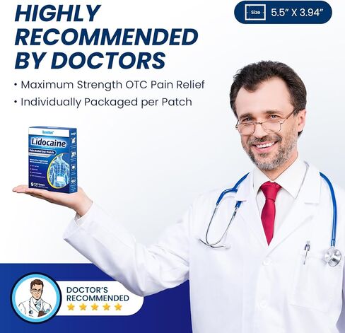 Sumifun Lidocaine Numbing Pain Patches - 9 Counts Maximum OTC Strength Pain Relief for Simple Backache, Muscle Sore, Joint Pain, Sprain, Strain - 5 1/2" X 3 15/16", Fast Acting & Long Lasting 8 Hours in Kuwait