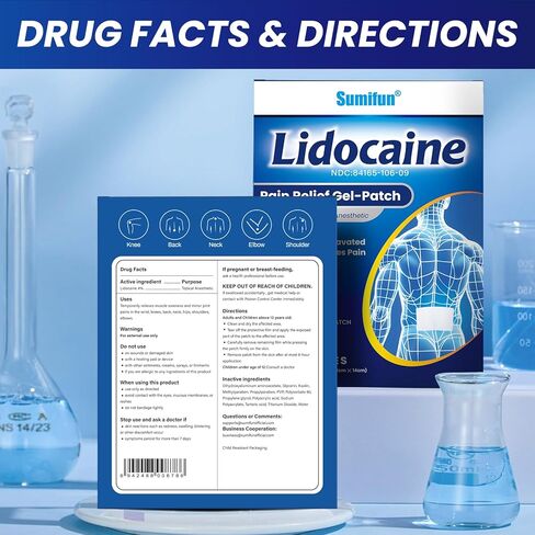 Sumifun Lidocaine Numbing Pain Patches - 9 Counts Maximum OTC Strength Pain Relief for Simple Backache, Muscle Sore, Joint Pain, Sprain, Strain - 5 1/2" X 3 15/16", Fast Acting & Long Lasting 8 Hours in Kuwait