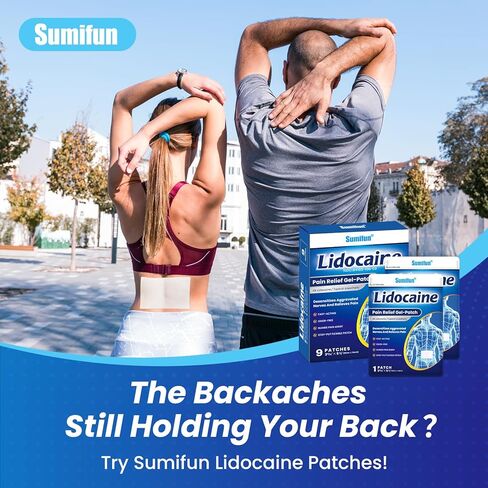 Sumifun Lidocaine Numbing Pain Patches - 9 Counts Maximum OTC Strength Pain Relief for Simple Backache, Muscle Sore, Joint Pain, Sprain, Strain - 5 1/2" X 3 15/16", Fast Acting & Long Lasting 8 Hours in Kuwait