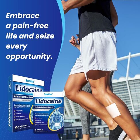 Sumifun Lidocaine Numbing Pain Patches - 9 Counts Maximum OTC Strength Pain Relief for Simple Backache, Muscle Sore, Joint Pain, Sprain, Strain - 5 1/2" X 3 15/16", Fast Acting & Long Lasting 8 Hours in Kuwait