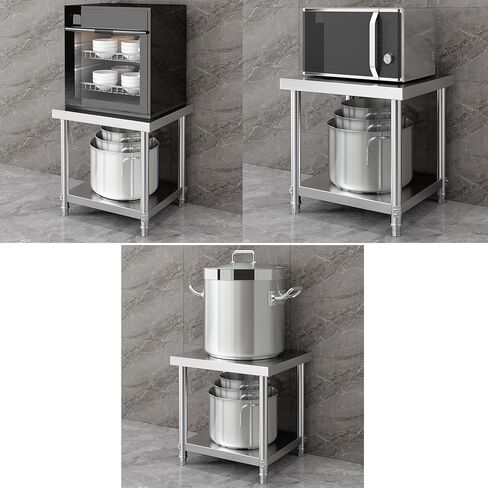 طاولة عمل من الفولاذ المقاوم للصدأ بطبقتين، طاولة عمل تجارية شديدة التحمل مع رف قاعدة (60 × 60 × 60 سم / 23.6 × 23.6 × 23.6) in Kuwait