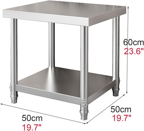 طاولة عمل من الفولاذ المقاوم للصدأ بطبقتين، طاولة عمل تجارية شديدة التحمل مع رف قاعدة (60 × 60 × 60 سم / 23.6 × 23.6 × 23.6) in Kuwait