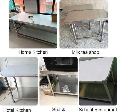 طاولة إعداد الطعام من طبقتين، طاولة عمل تجارية من الفولاذ المقاوم للصدأ، منضدة مطبخ شديدة التحمل مع أقدام قابلة للتعديل ودعم شعاع سفلي in Kuwait