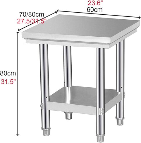 طاولة عمل تجارية مزدوجة شديدة التحمل لتحضير الطعام، طاولة عمل مطبخ مفتوحة مع أرجل قابلة للتعديل (60 × 80 × 80 سم / 23.6 × 31.5 × 31.5) in Kuwait