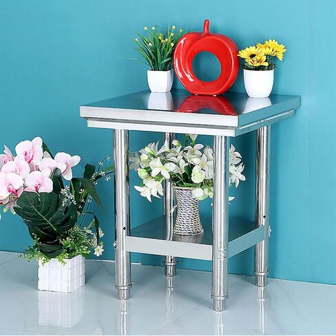 طاولة عمل تجارية مزدوجة شديدة التحمل لتحضير الطعام، طاولة عمل مطبخ مفتوحة مع أرجل قابلة للتعديل (60 × 80 × 80 سم / 23.6 × 31.5 × 31.5) in Kuwait