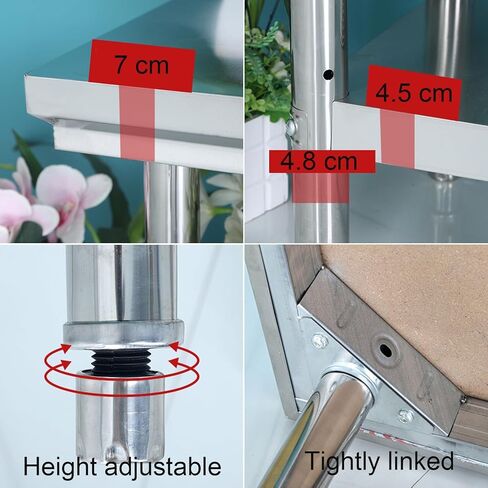 طاولة عمل تجارية مزدوجة شديدة التحمل لتحضير الطعام، طاولة عمل مطبخ مفتوحة مع أرجل قابلة للتعديل (60 × 80 × 80 سم / 23.6 × 31.5 × 31.5) in Kuwait