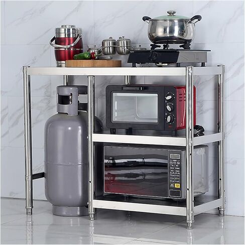 طاولة عمل سميكة من الفولاذ المقاوم للصدأ، طاولة إعداد موقد المطبخ، رف تخزين متعدد الوظائف مع مسافة رف قابلة للتعديل (31.5 × 23.6 × 31.5 بوصة) in Kuwait