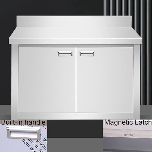 منضدة باب زوجية من الفولاذ المقاوم للصدأ مع مسند ظهر للمطبخ التجاري وطاولة إعداد المطاعم ومقبض مدمج وطاولة عمل معدنية (90 × 60 × 80 سم / 35.4 × 23.6 × 31.5) in Kuwait