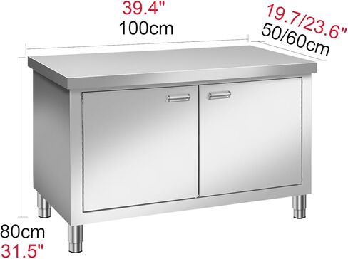 أسطح عمل المطبخ المصنوعة من الفولاذ المقاوم للصدأ، طاولات إعداد الباب المنزلق، طاولات إعداد المكونات الثقيلة وطاولات العمل (100 × 60 × 80 سم / 39.4 × 23.6 × 31.5) in Kuwait