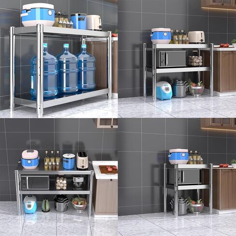 2-Tier Restaurant Kitchen Thickened Stainless Steel Work Table The Bottom of The Inverted Triangle Fixed Adjustable Feet(35.4x19.7x31.5in) in Saudi Arabia
