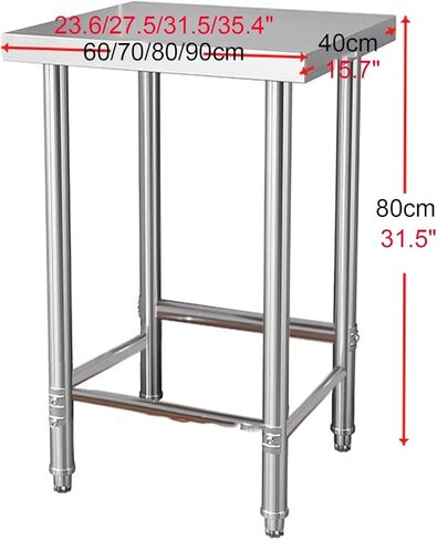 Thickened Stainless Steel Work Table Kitchen Work Tables Heavy Duty Metal Workbench with Adjustable Table Legs(60x40x80cm/23.6x15.7x31.5) in Saudi Arabia