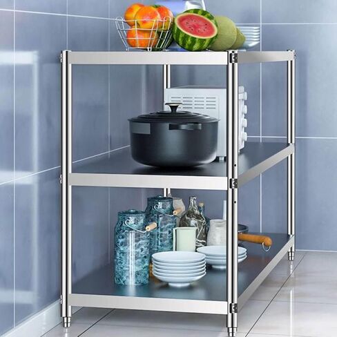 Stainless Steel Shelving Adjustable Tier Height Kitchen Workbench 3 Tier Heavy Duty Commercial Prep TableVertical Shelving Work Table(60x40x80cm/23.6x15.7x31.5) in Saudi Arabia