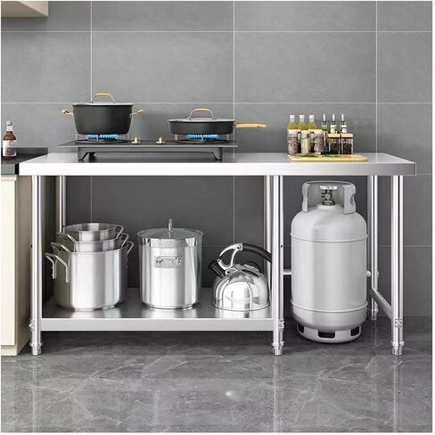 Thickened 304 Stainless Steel Kitchen Work Table Restaurant Cutting Table Stainless Steel Brushed Warehouse Storage Rack Easy to Clean(51.2x23.6x31.5in) in Saudi Arabia