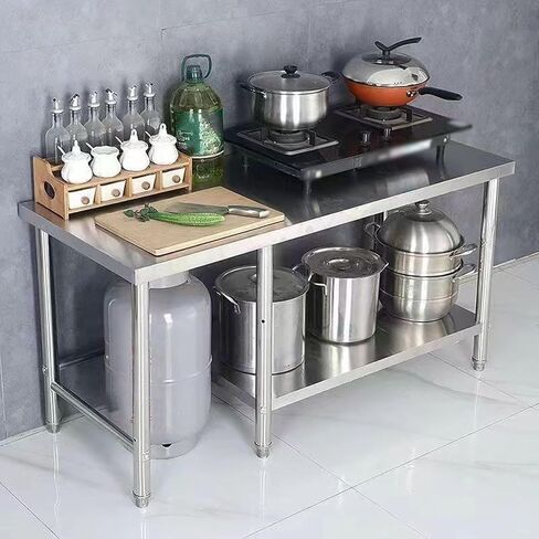 Thickened 304 Stainless Steel Kitchen Work Table Restaurant Cutting Table Stainless Steel Brushed Warehouse Storage Rack Easy to Clean(51.2x23.6x31.5in) in Saudi Arabia