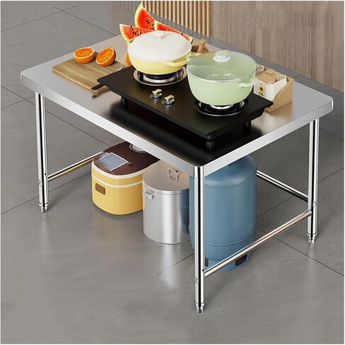 Single Tier Stainless Steel Work Table Open Storage Shelves Rounded Corners Heavy Duty Adjustable Floor Worktops(60x40x80cm/23.6x15.7x31.5) in Saudi Arabia