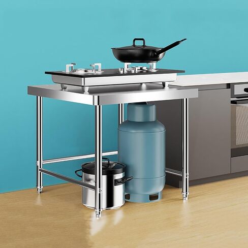 Single Tier Stainless Steel Work Table Open Storage Shelves Rounded Corners Heavy Duty Adjustable Floor Worktops(60x40x80cm/23.6x15.7x31.5) in Saudi Arabia
