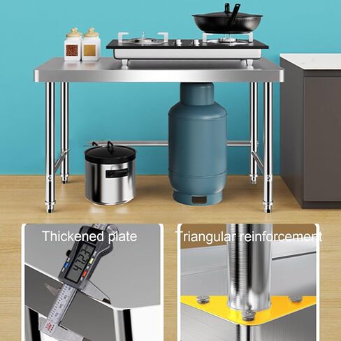 Single Tier Stainless Steel Work Table Open Storage Shelves Rounded Corners Heavy Duty Adjustable Floor Worktops(60x40x80cm/23.6x15.7x31.5) in Saudi Arabia