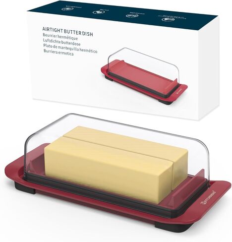 طبق زبدة كبير بيد واحدة من كيتشنداو مع غطاء للسطح، حامل زبدة محكم مع ضغطة واحدة لفتح/إغلاق مشبك الإغلاق الآمن للساحل الشرقي/الساحل الغربي/الأوروبي/زبدة كيريغولد (أبيض) in Kuwait