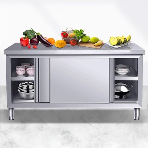 3 Layers Thickened 304 Stainless Steel Kitchen Cabinet Work Table Brushed Process Adjustable Table Legs Concave and Convex Track(31.5x19.7x31.5in) in Saudi Arabia